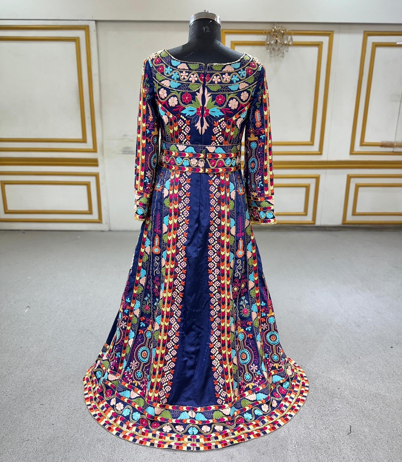 dishdasha dress Elegant Floral Blue Stone Thobe Dress – ABAYATMUNA