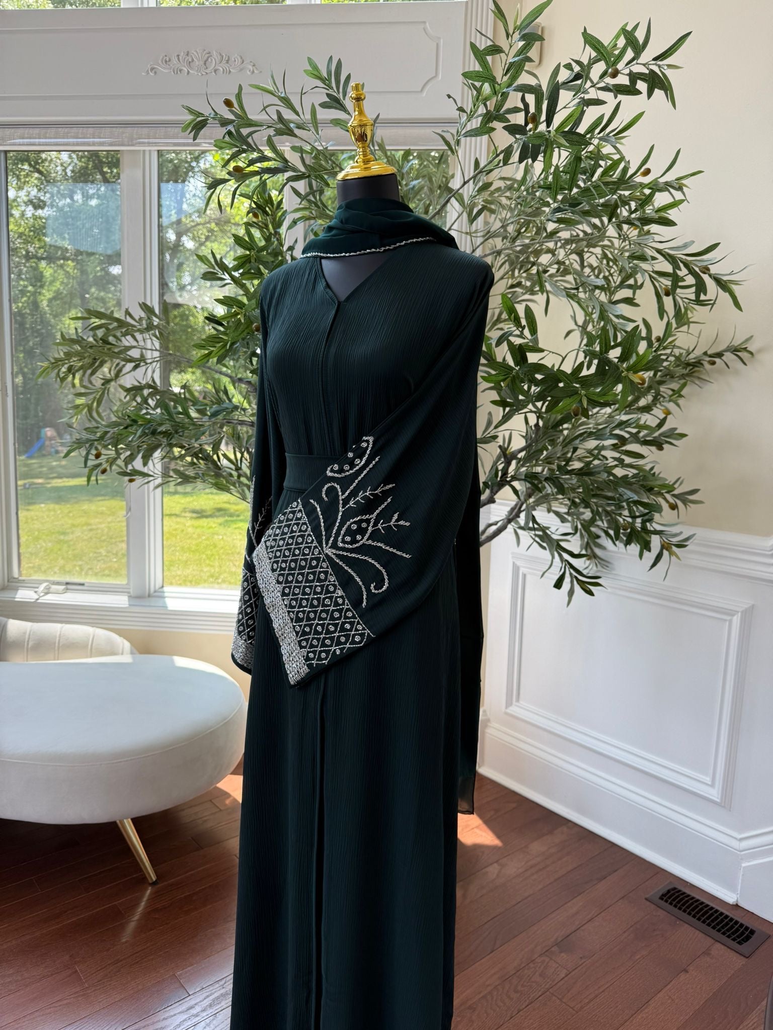 slim fit dress slacks Dunya Abaya in Emerald 58 main image 0