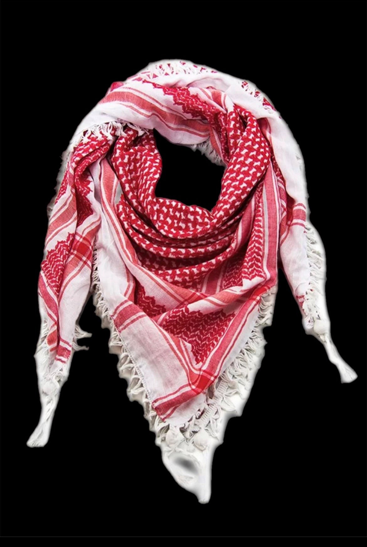 Traditional woven Palestinian Keffiyeh, Kufiya, Shemagh, or scarf with classic Palestinian patterns
