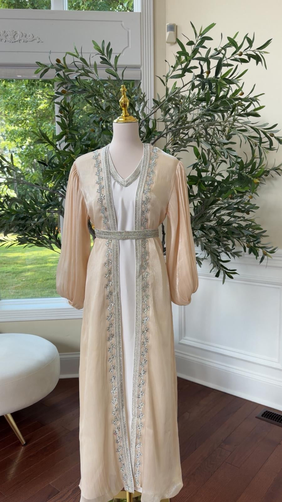 Light Beige Beaded Kaftan – ABAYATMUNA