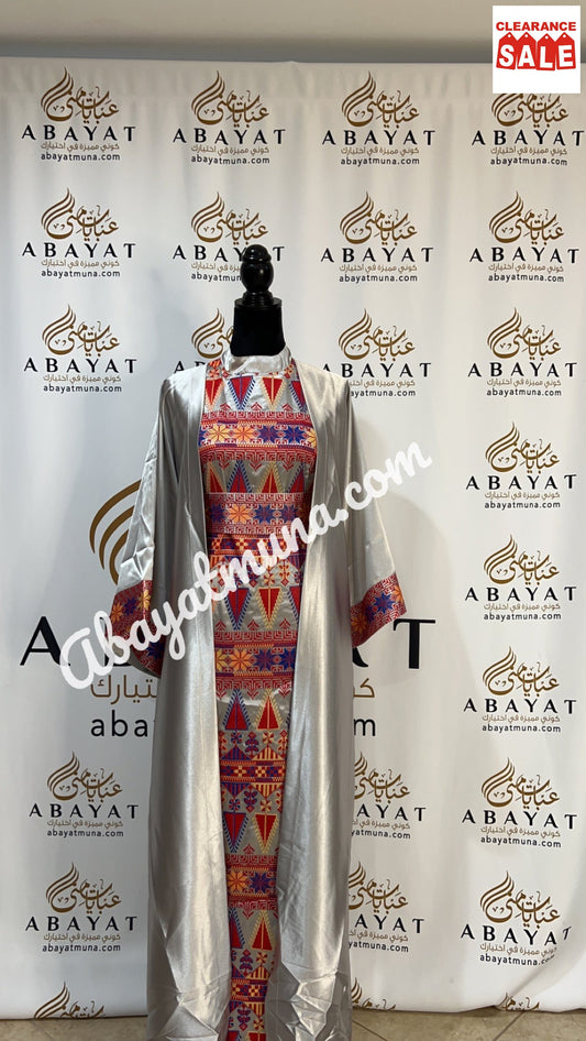 3 pieces Embroidery Bisht tatreez With Matching Dress#45609