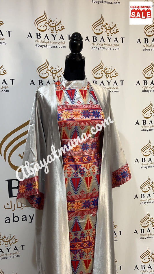 3 pieces Embroidery Bisht tatreez With Matching Dress#45609