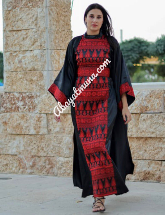 3 pieces Embroidery Bisht tatreez With Matching Dress #7856