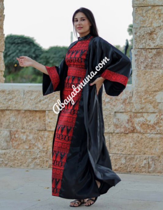 3 pieces Embroidery Bisht tatreez With Matching Dress #7856