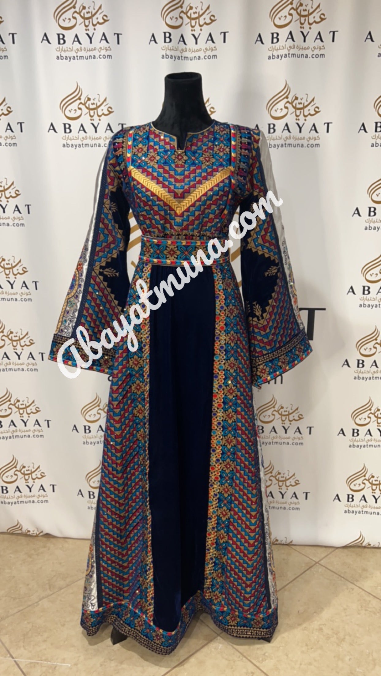 tatreez dress modern Velvet Blue Tatreez Embroidery Thobe With Belt #2905431 A – ABAYATMUNA