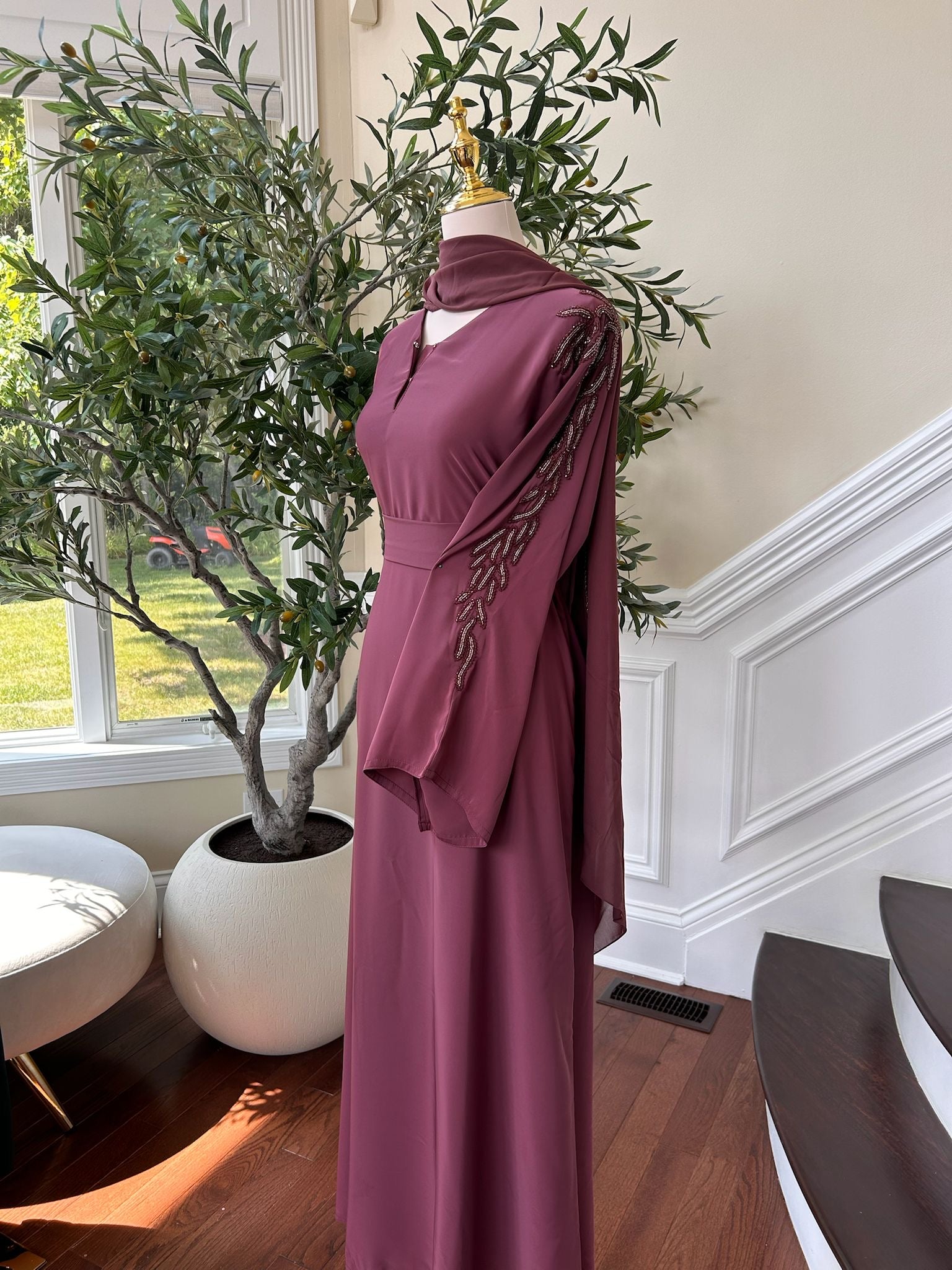 Pink Floral Sleeve Charm Abaya