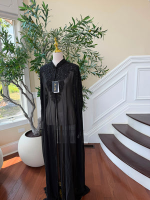 Black Beaded Elegance Charm Cardigan Abaya