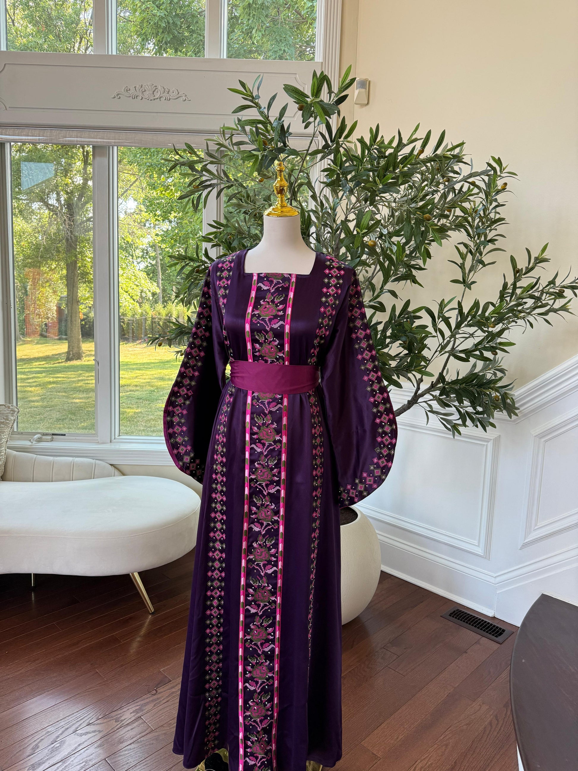 Purple Satin Tatreez Thobe