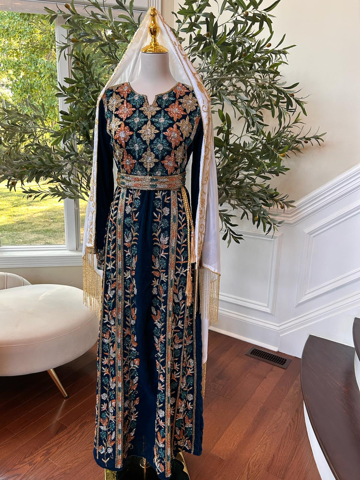 Turquoise Velvet Golden Stone Thobe