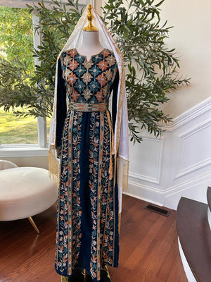 Turquoise Velvet Golden Stone Thobe