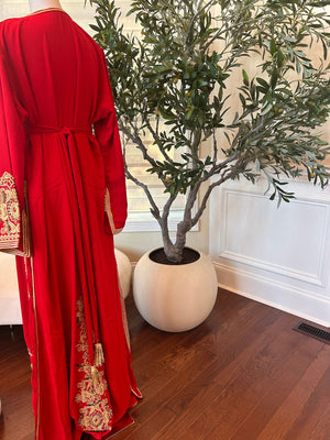 Red Detailed Golden Charm Kuftan