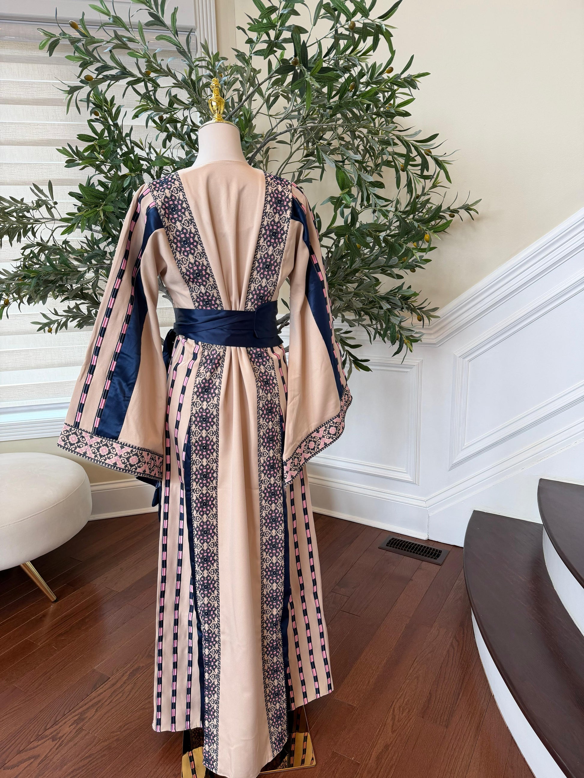 Royal Blue Embroidery Tan Thobe