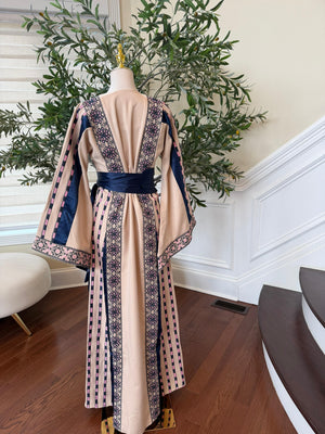 Royal Blue Embroidery Tan Thobe