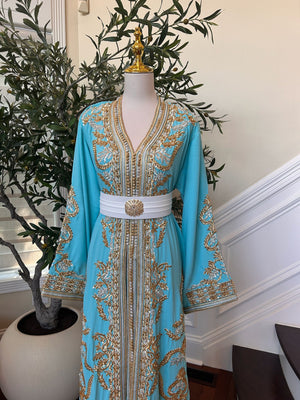 Mint Blue Golden Charm Detail Kuftan