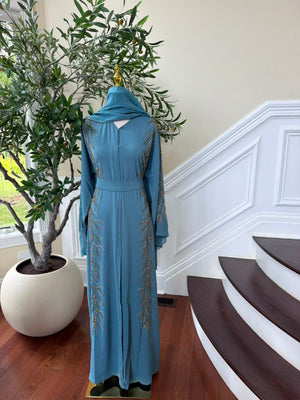 Golden Blue Design Charm Abaya