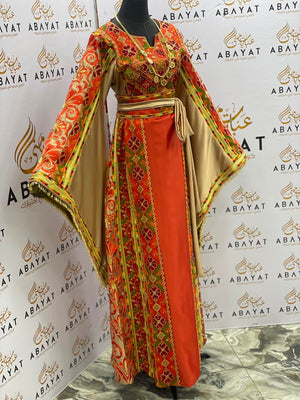 Rust Orange & Gold Palestinian Embroidered Thobe