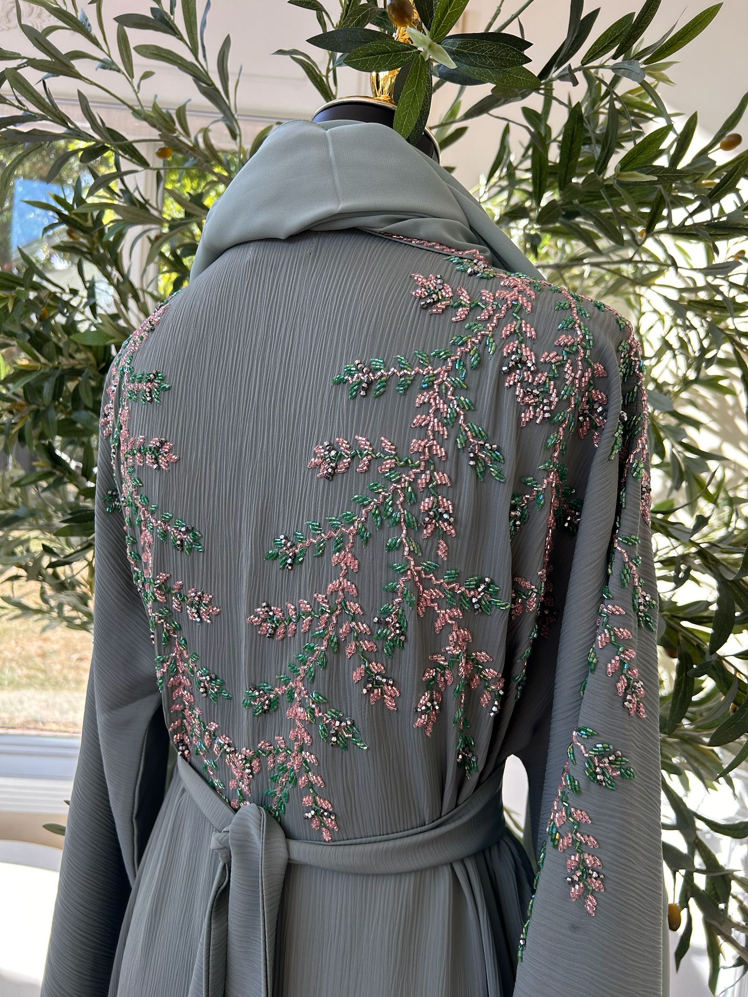 Mint Green Elegance Beaded Charm Abaya