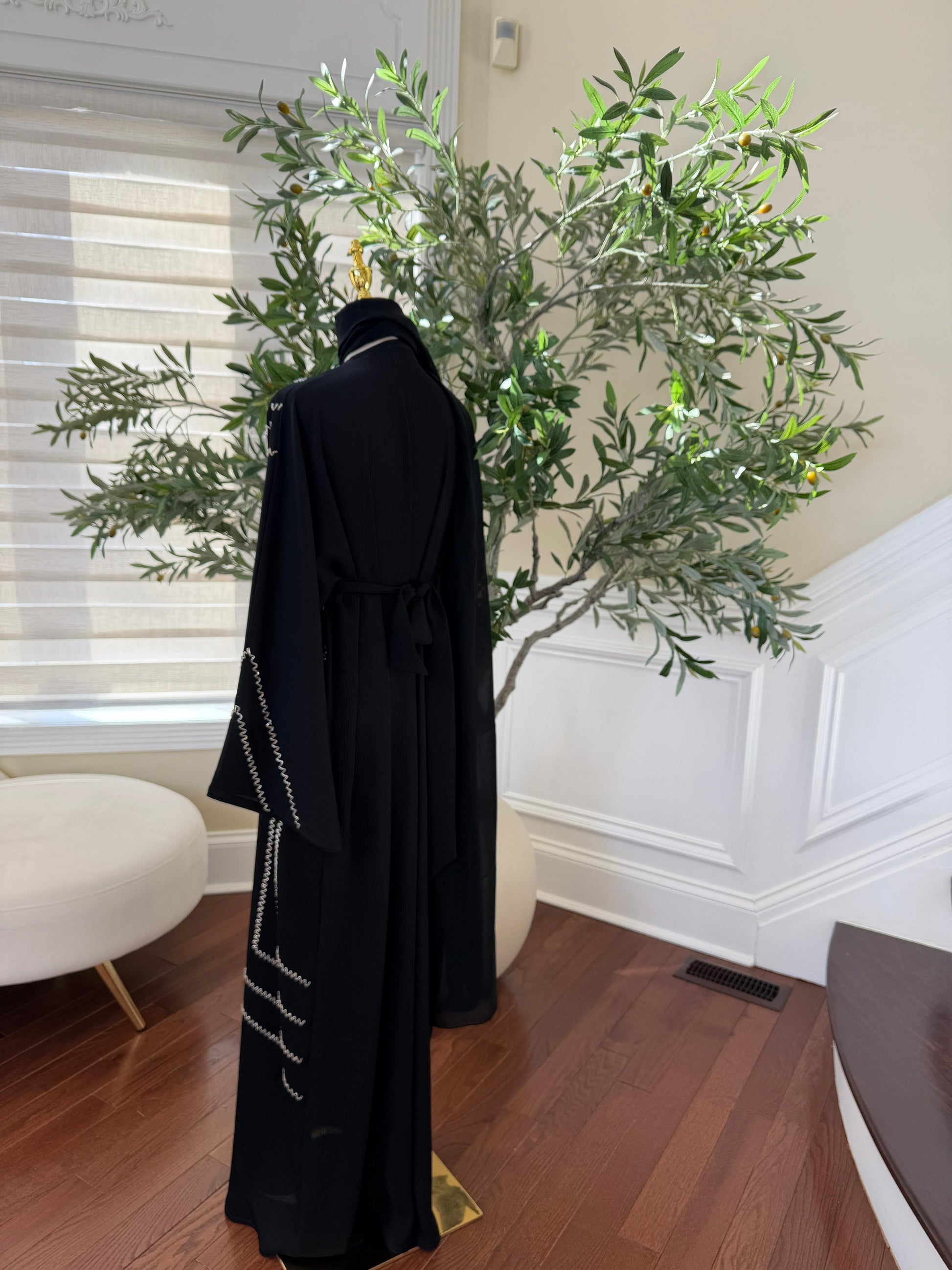 Black Silver Beaded Essence Abaya