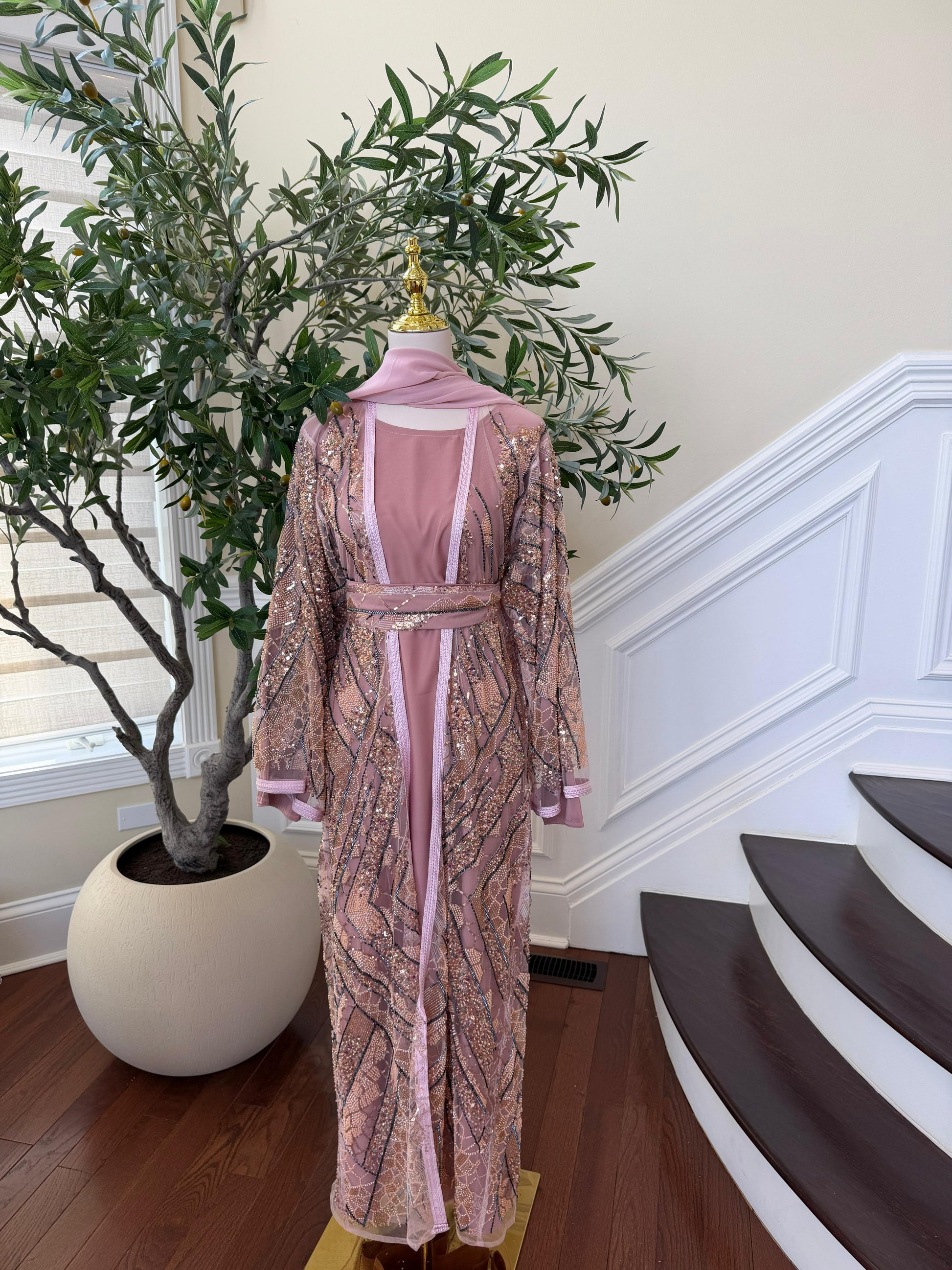 Pink Blush Sparkle Cardigan Abaya