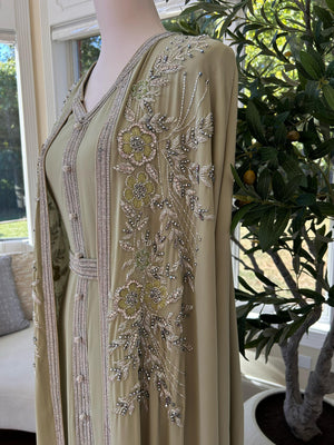 Light Green Floral Kuftan Elegance