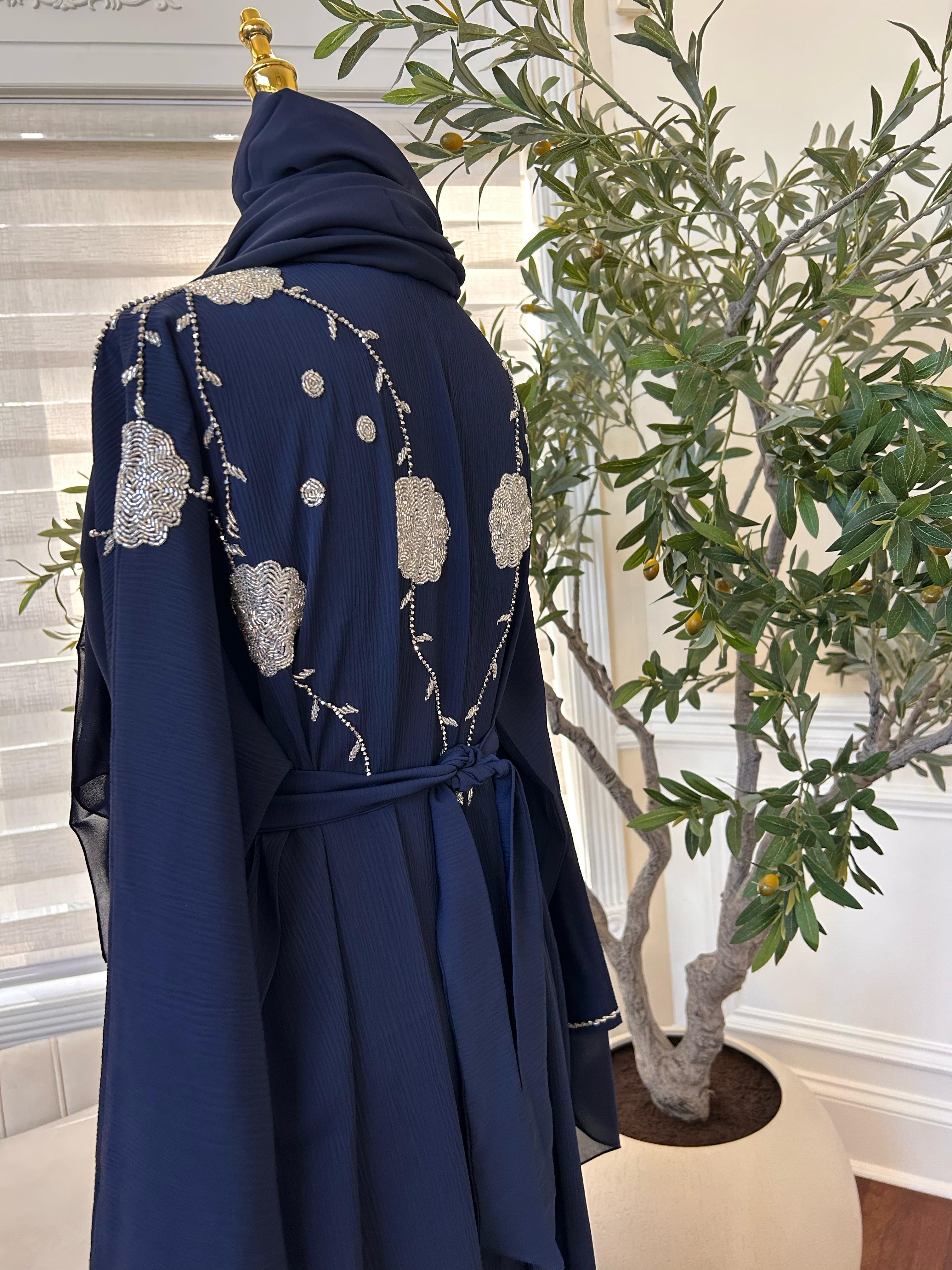 Blue Beaded Charm Abaya