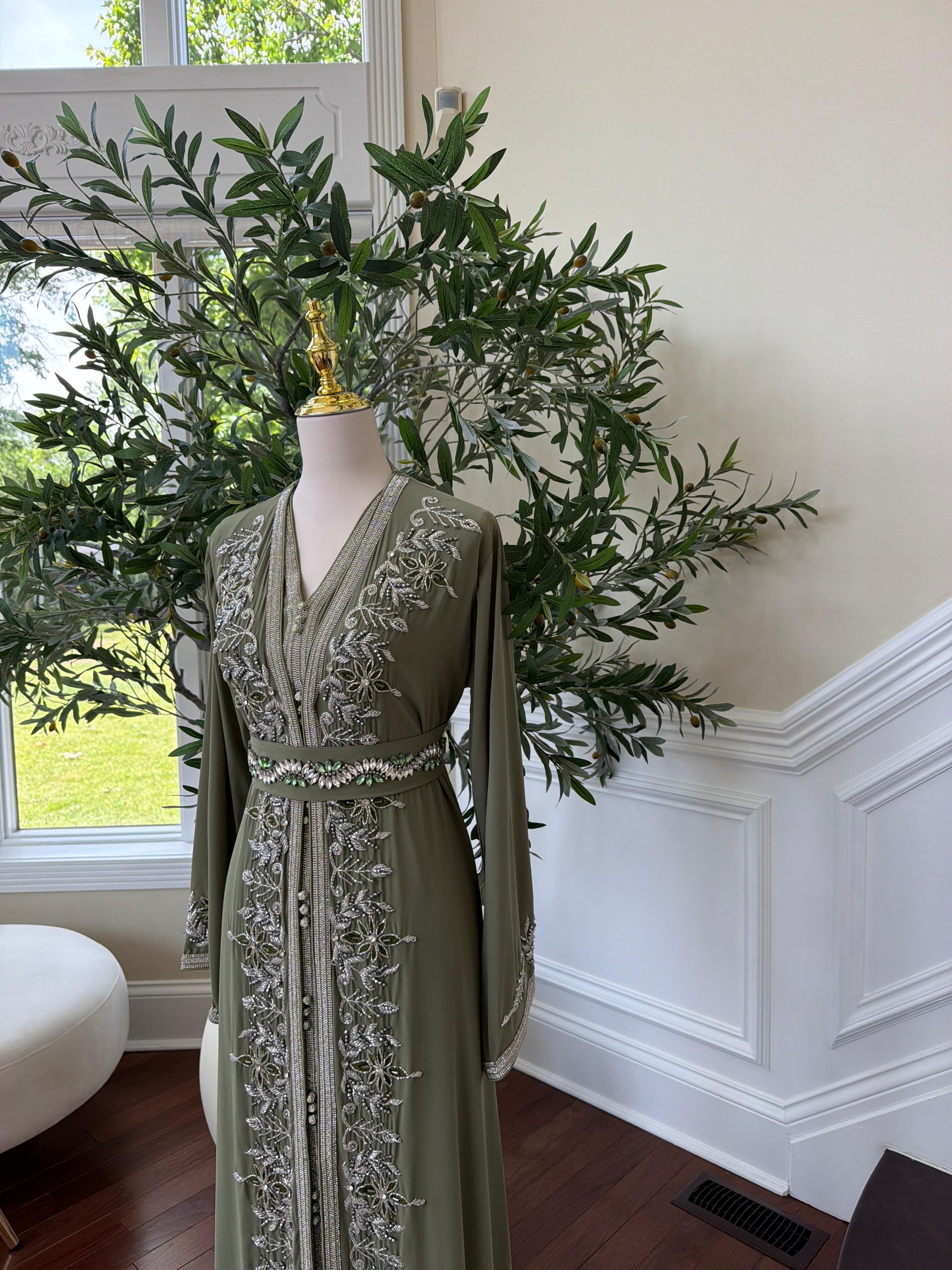 Olive Beaded Embroidery Kuftan