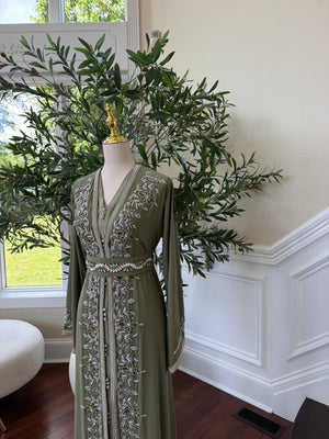 Olive Beaded Embroidery Kuftan
