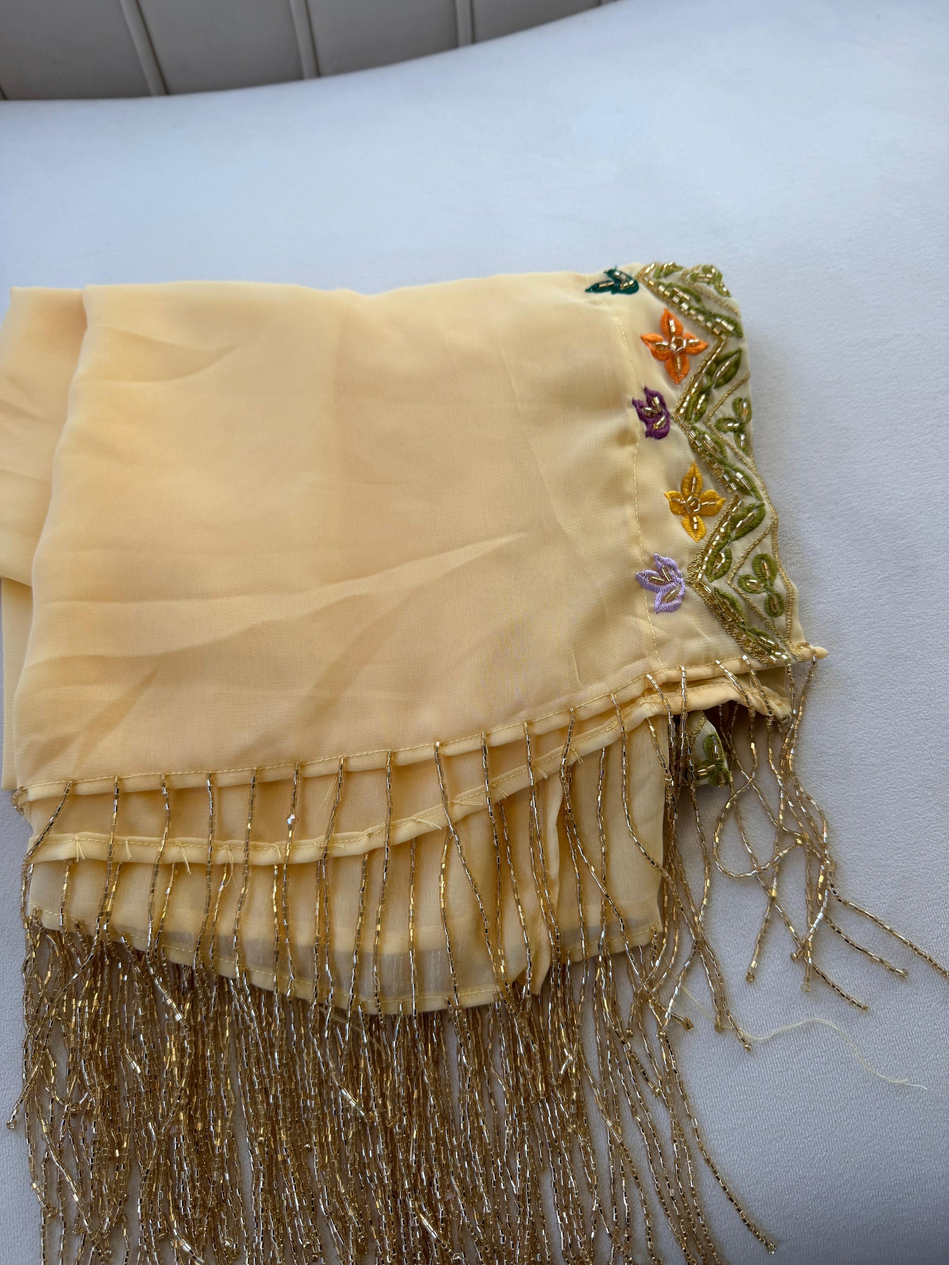 Cream Beaded Stone Khirka Shal