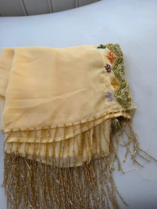 Cream Beaded Stone Khirka Shal