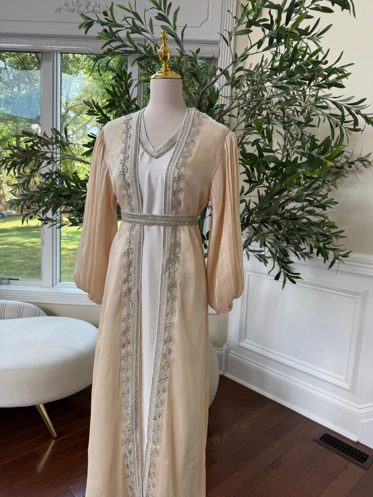Light Beige Beaded Kaftan