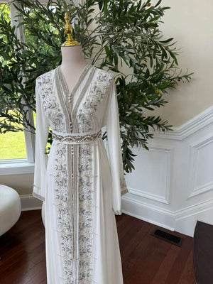 White Beaded Embroidery Kuftan