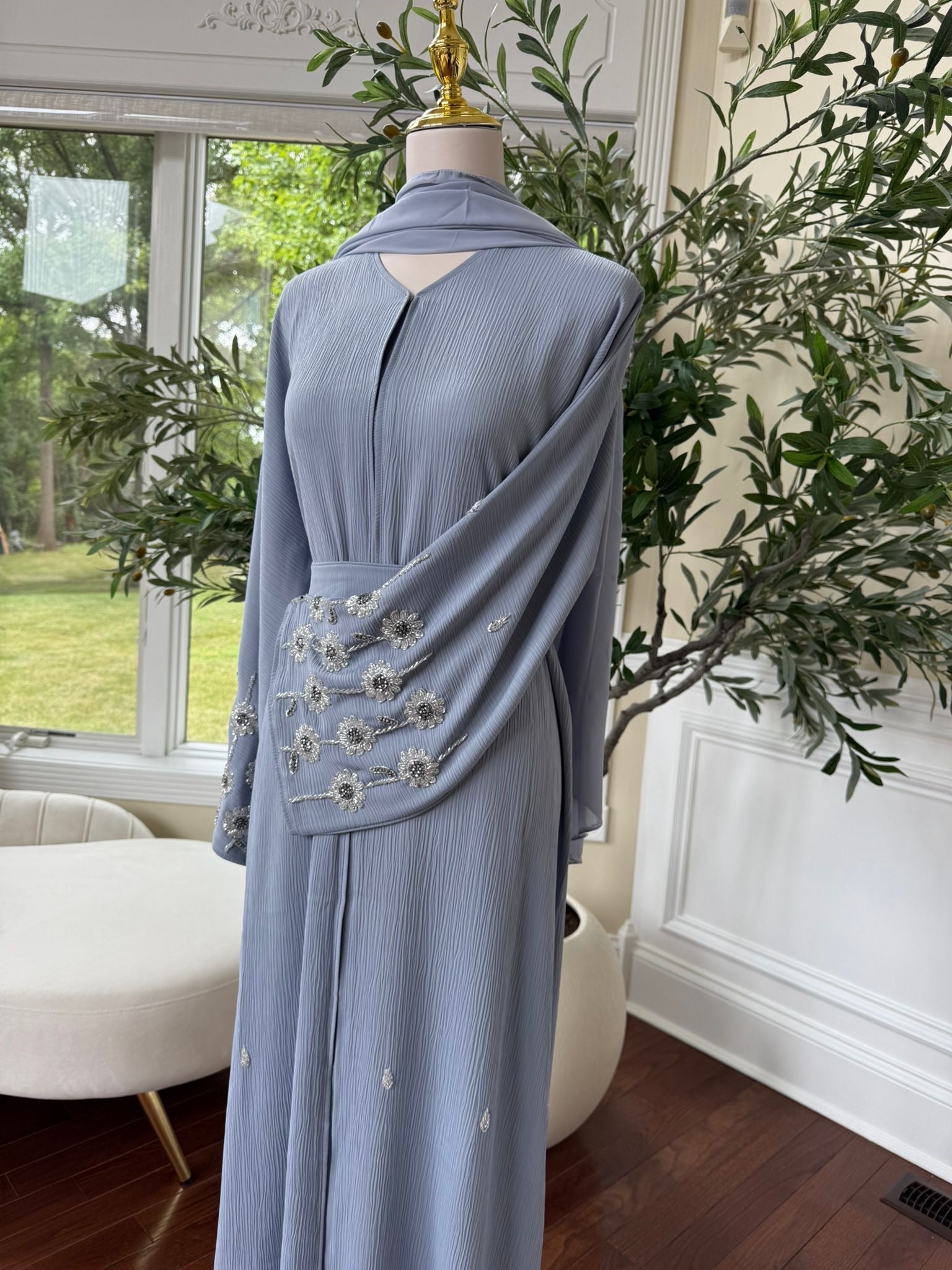 Baby Blue Sleeve Charm Abaya