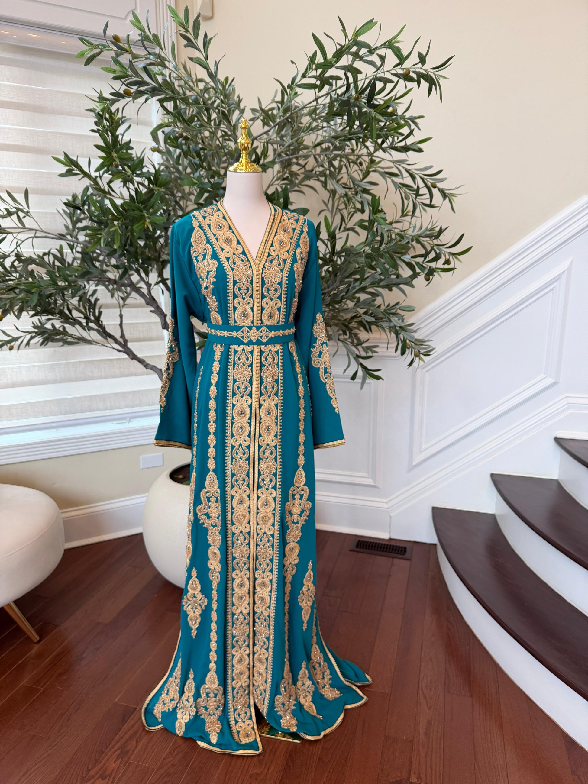 Turquoise Golden Embroidery Elegance Kuftan
