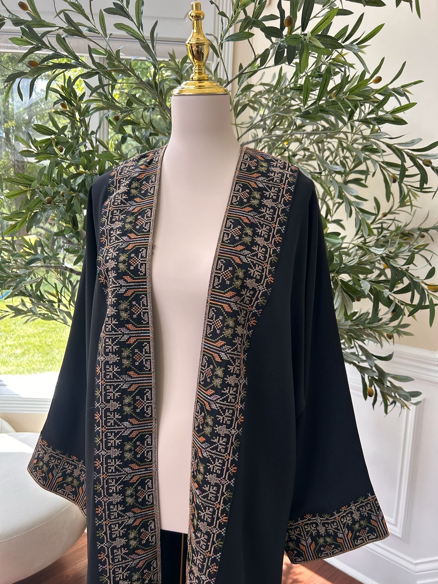 Black Cardigan Abaya Tatreez Detailing