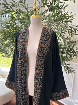 Black Cardigan Abaya Tatreez Detailing