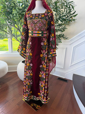 Velvet Red Embroidery Beaded Thobe