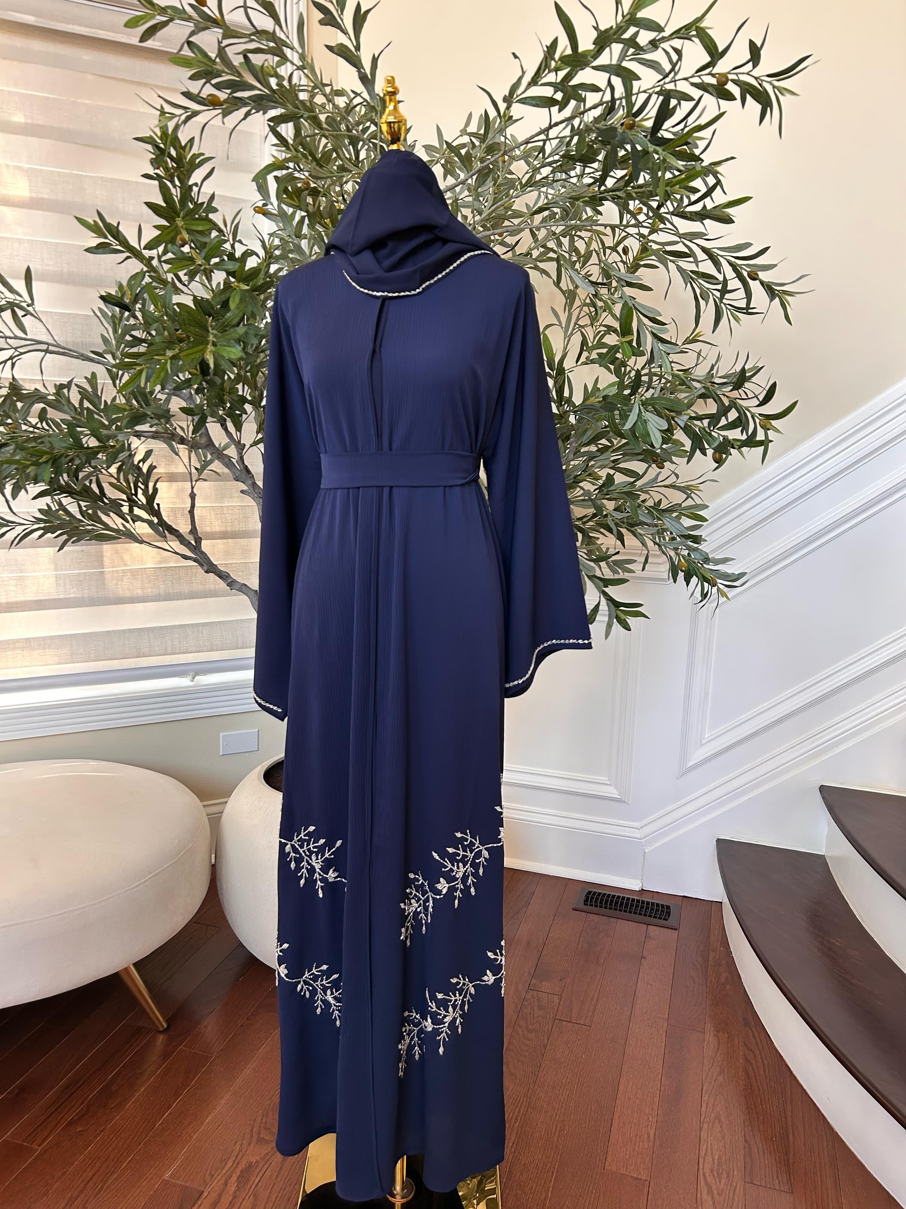 Blue Crystal Beaded Abaya