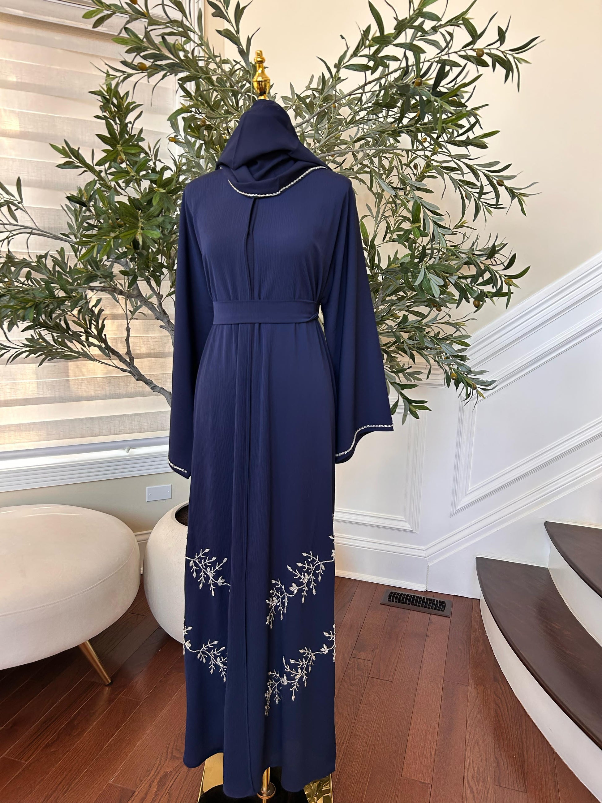 Blue Crystal Beaded Abaya