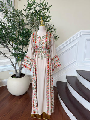 Cream Embroidery Tatreez Thobe