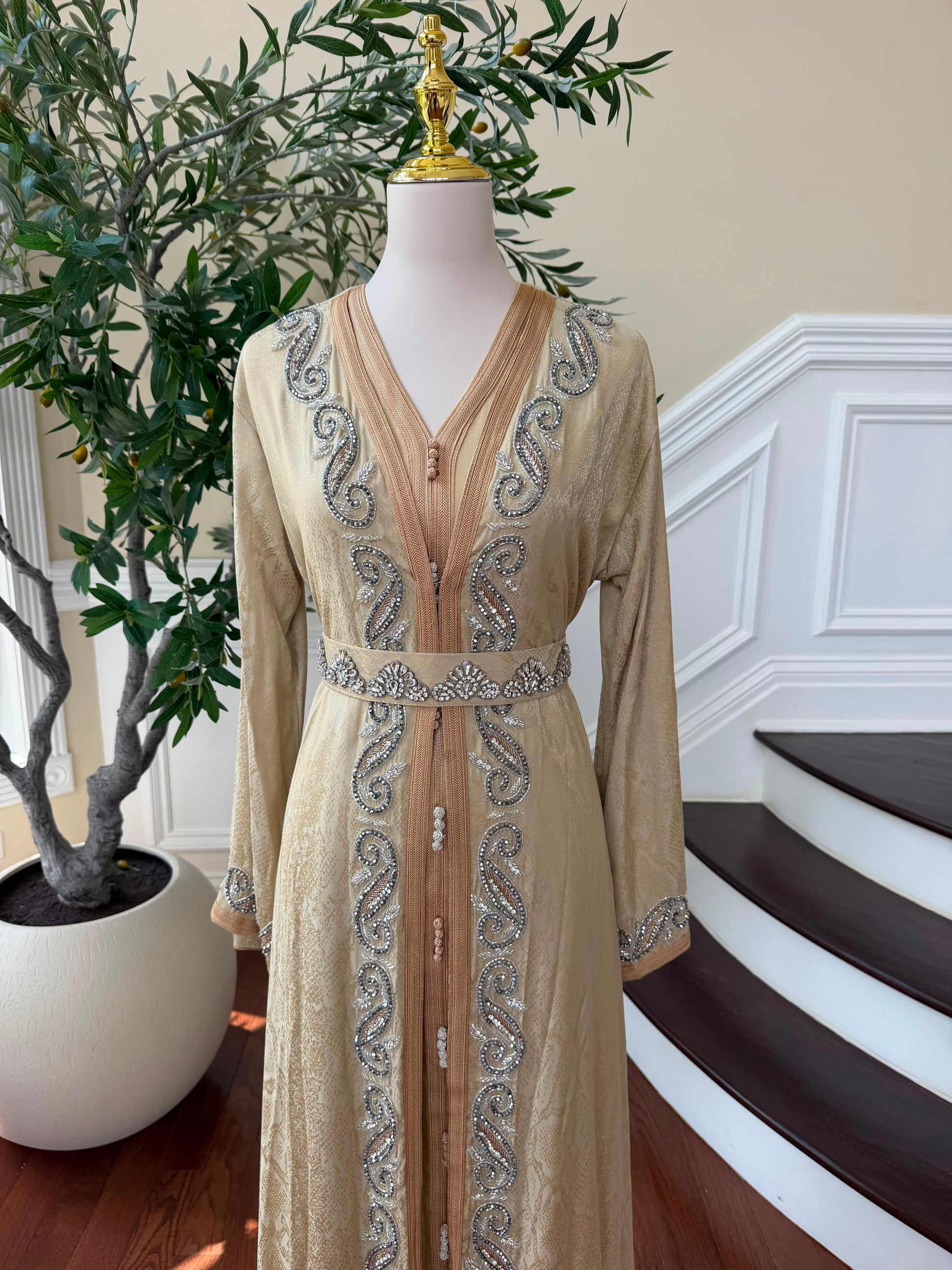 Beige Beaded Elegance Kuftan