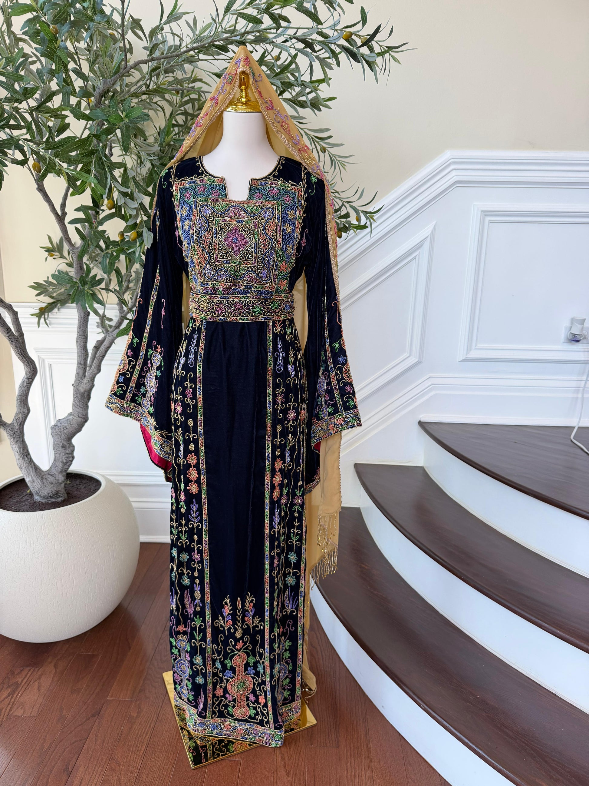 Navy Blue Beaded Elegance Stone Thobe