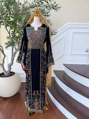 Navy Blue Beaded Elegance Stone Thobe