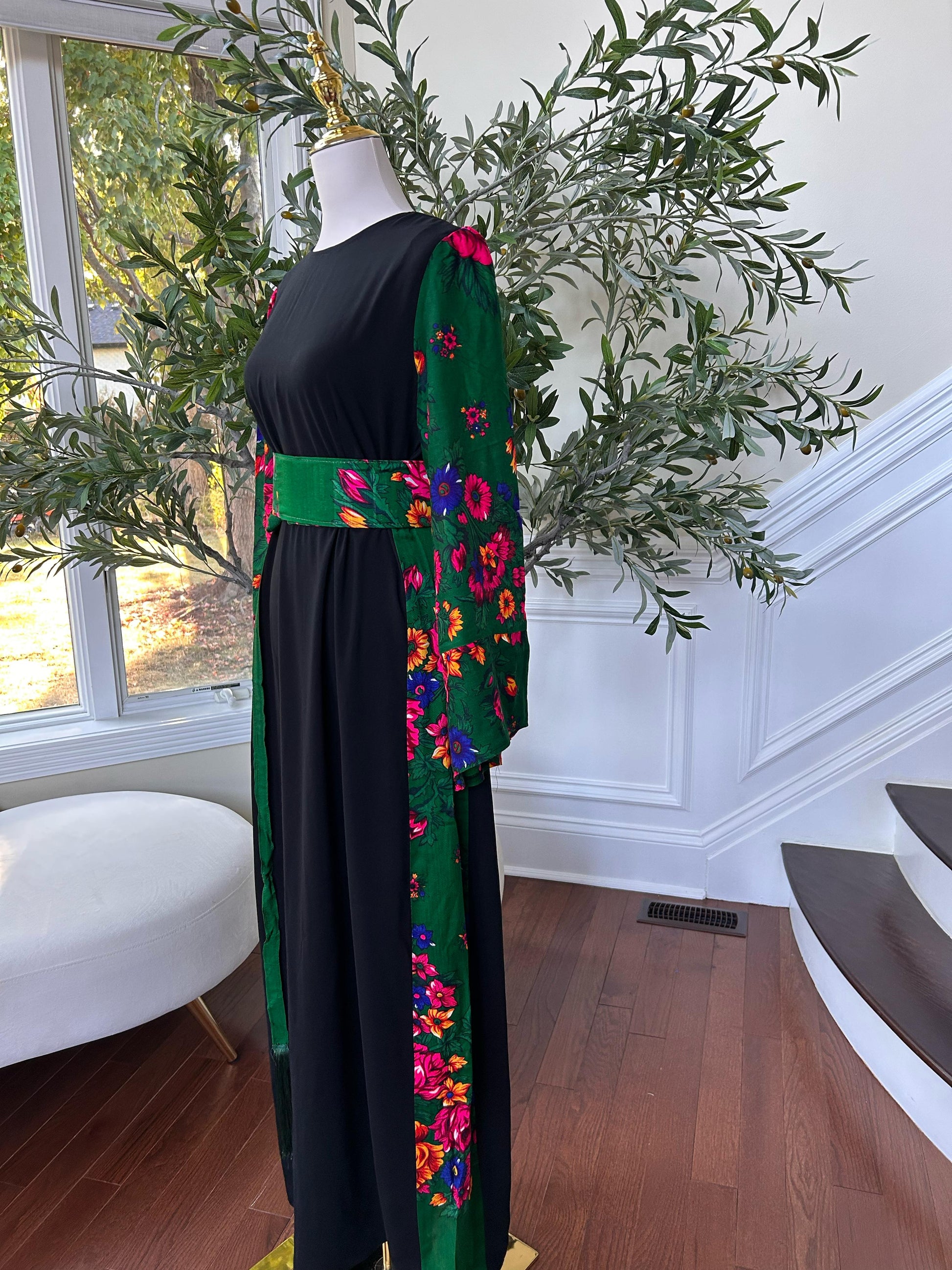 Back Floral Green Elegance Dress