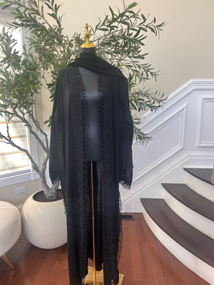 Black Elegance Charm Design Beaded Abaya