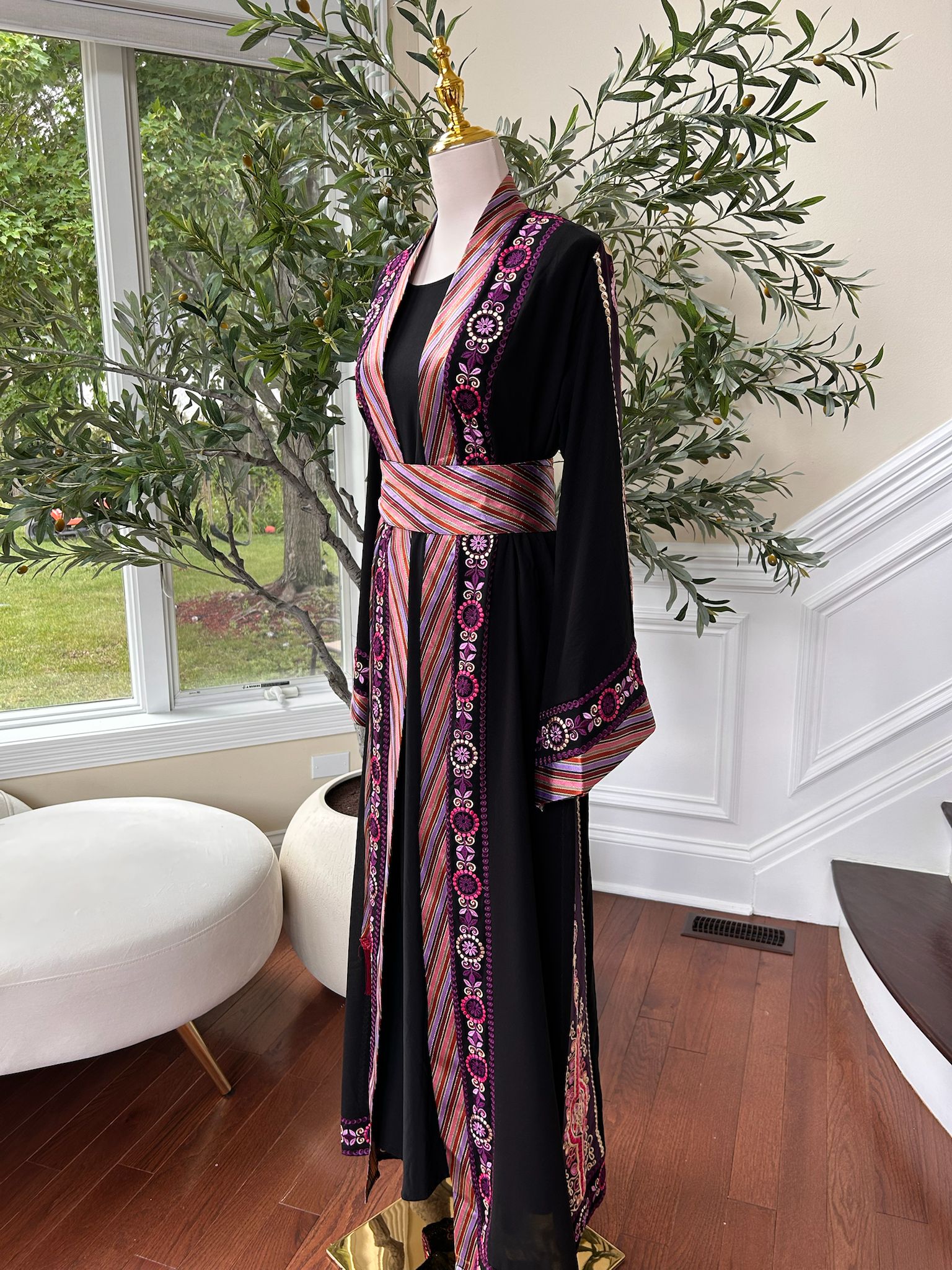 Black Embroidery Tatreez Purple Thobe