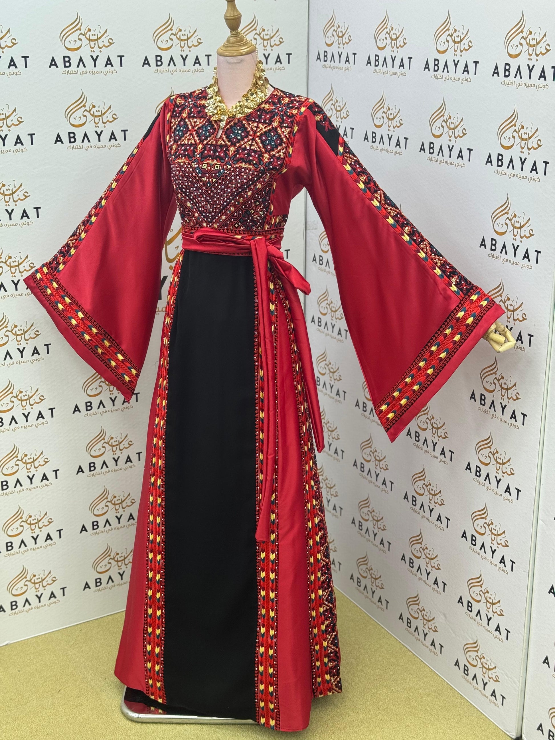 Palestinian Heritage Thobe – Red & Black Couture