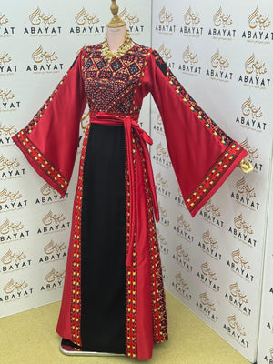 Palestinian Heritage Thobe – Red & Black Couture