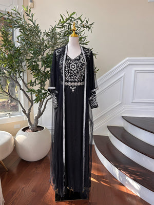 Black Silver Stone Beaded Kuftan