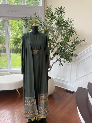 Green Tatreez Cardigan Abaya