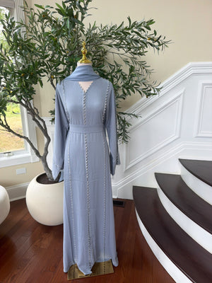 Baby Blue Beaded Elegance Abaya